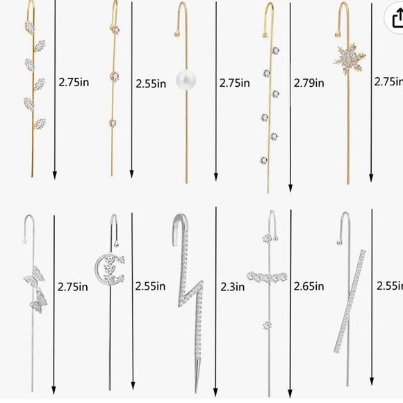 Fairy Earthy Magical Sparkling Zircon Unique Statement Bar Ear Cuff - Picture 7 of 8